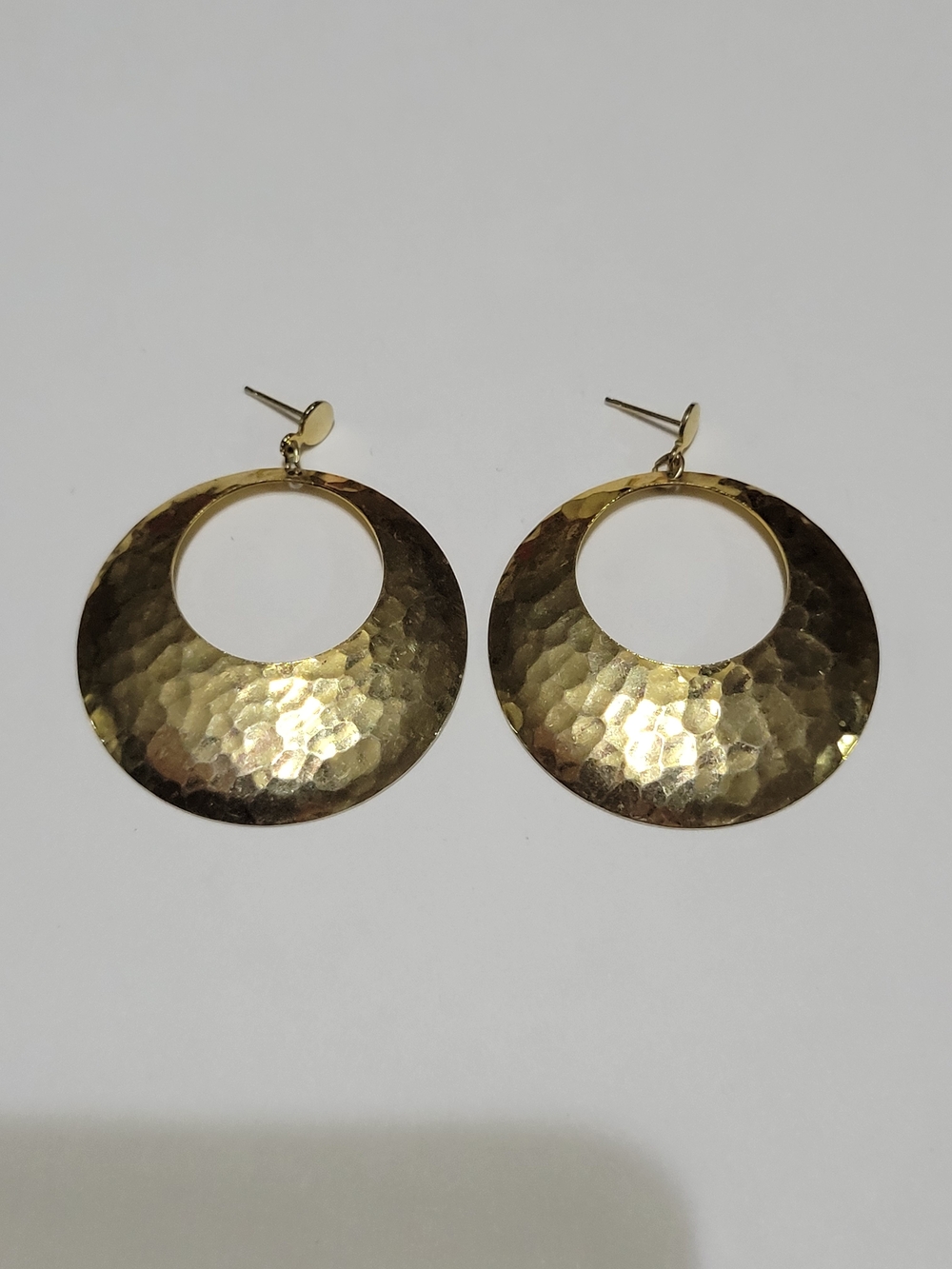 Gold Hammered Hoop Drop Earrings - Women Jewelry